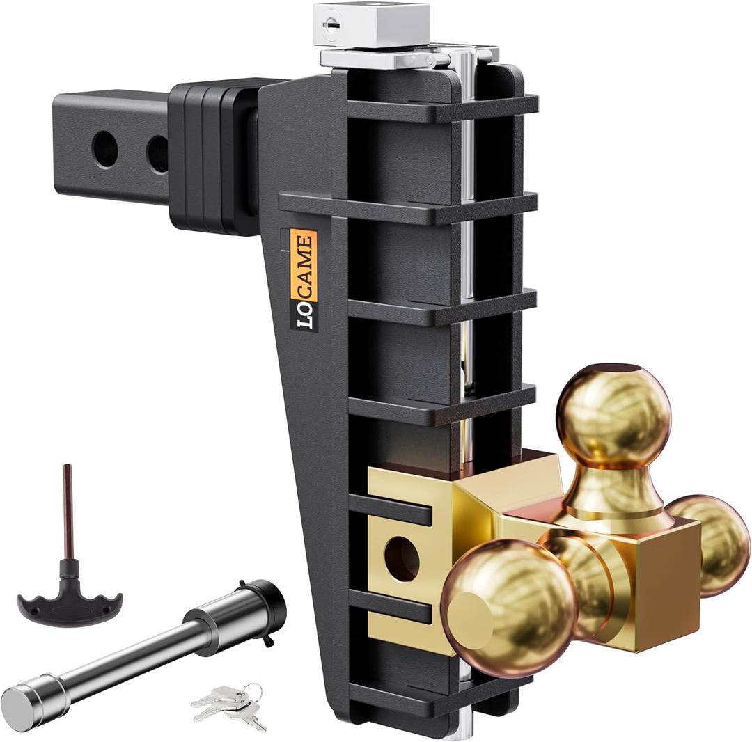 LOCAME Adjustable Trailer Hitch, Tri-Ball(1-7/8'', 2'', 2-5/16''), Fits 2 Inch Receiver, 8 Inch Drop Hitch, 17000 LBS GTW, Heavy Duty Trailer Hitch for Truck, Gold, LC0081