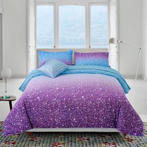 A Nice Night Girls Comforter Set Full Size 6 Piece Bed in A Bag 3D Colorful Sparkle Galaxy Rainbow Bedding Comforter Sheet Sets for Kids,BluePurple