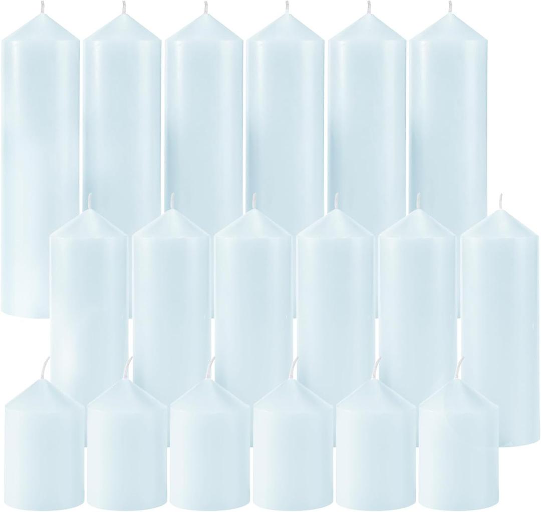 18 Pcs Blue Pillar Candles Bulk SetHurricane Candles3 Different Lengths (6 Each)Dripless Unscented SmokelessGives You a Better Atmosphere When Organizing Wedding or Event Party