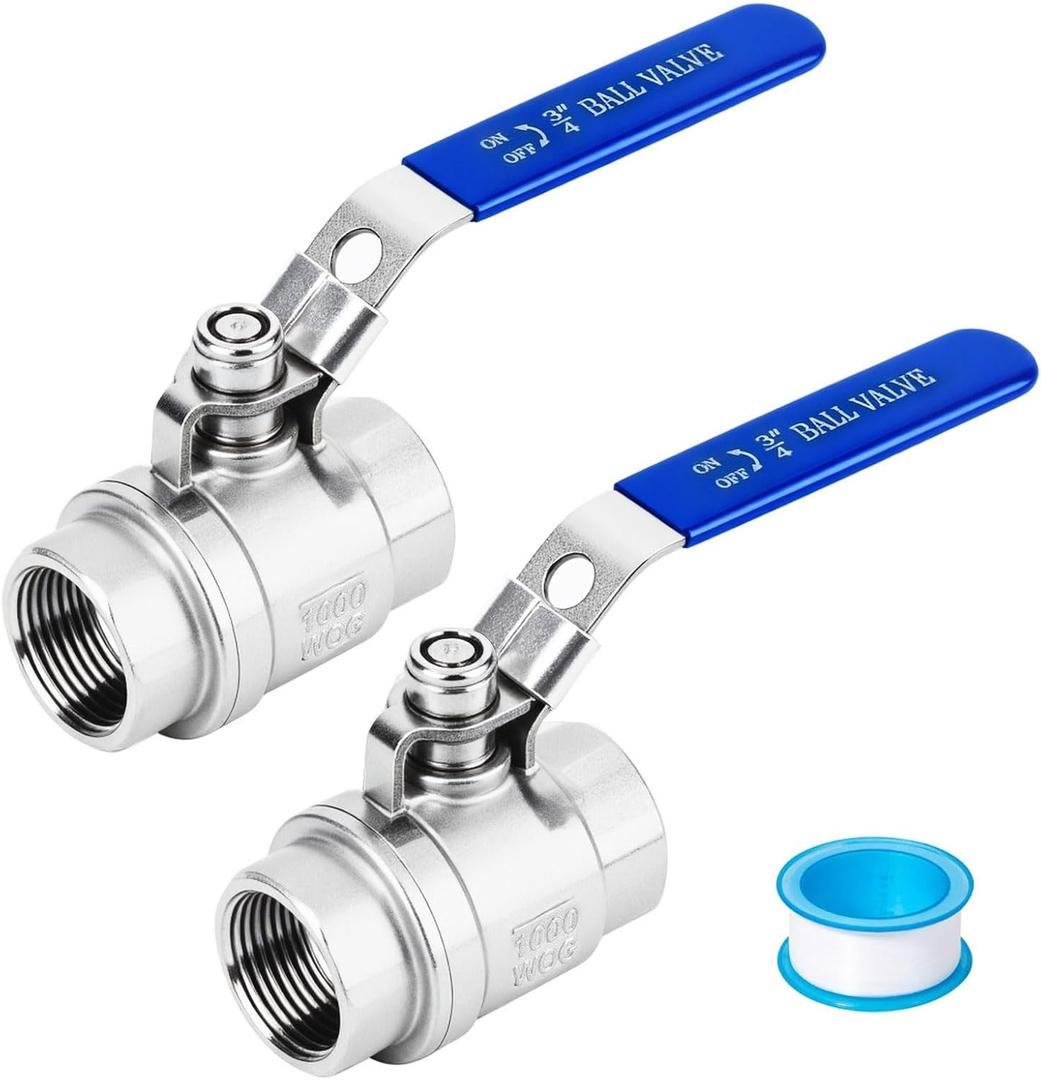 2 Pack 316 Stainless Steel 3/4 Ball Valve, NPT Female 3/4" Full Port Ball Valve Heavy Duty Shut Off Valve 1000 WOG For Water, Oil, Gas (3/4inch)