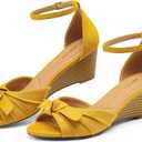 Women's 2.36 Inch Wedge Heel Sandals Peep Open Toe Adjustable Ankle Strap Bow Knot Dressy Comfort Summer Shoes for Wedding Party Work Daily Vacation Size 7