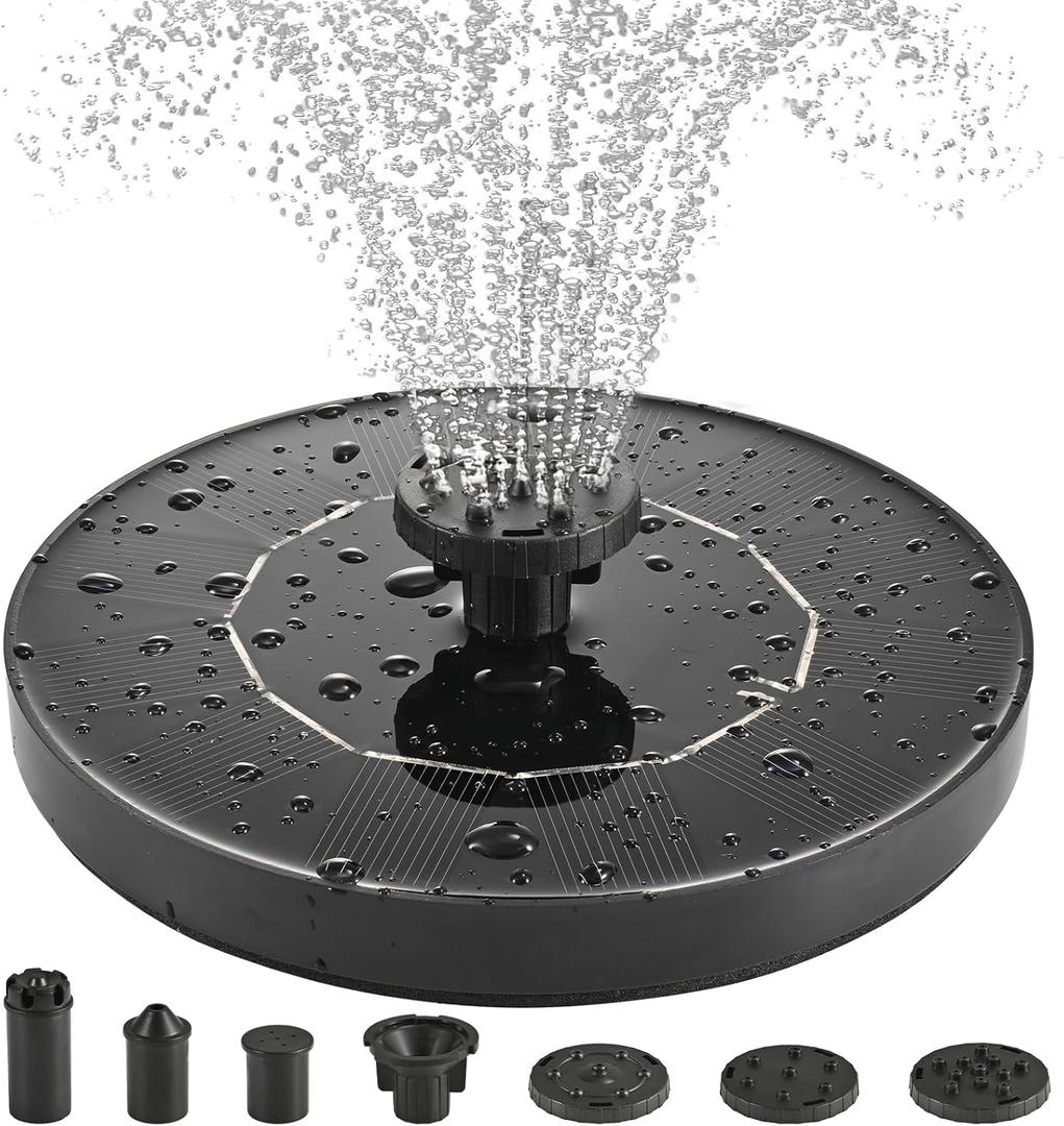 1W Solar Bird Bath Fountain Pump, Solar Fountain, Solar Powered Water Pump, Outdoor Water Fountain with 6-in-1 Nozzles, Free Standing Floating Solar Powered for Bird Bath, Garden, Pond, Pool, Outdoor
