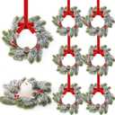Christmas Candle Rings-8pcs Small Mini Christmas Wreaths for Kitchen Cabinets-Frosted Cedar Christmas Candle Rings Wreaths for Pillars/Window/Chair Wall Table Decorations