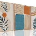 Boho Abstract Botanical Framed Canvas Wall Art Set of 3, 16x24 inch, 16"x24"Natural