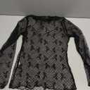 Lace Undershirt for Women Mesh Long Sleeve Floral Crochet Tops Sheer Layering Blouse Western Cowgirl Concert Outfits (Medium, Black Bow)