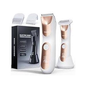 Women’s 2-in-1 Body Grooming Kit, Electric Bikini Trimmer & Shaver for Women, Wet/Dry Use, LED Light, Anti-Slip Grip, USB Rechargeable Cordless Hair Removal for Face, Legs, Underarms & Intimate Areas