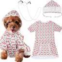 3 Pieces Old Lady Costume for Dog Grandma Puppy Old Lady Dog Costume Set Halloween Dogs Outfits Include Floral Dress Hat Decorative Retro Sunglasses for Halloween Pet Cosplay Party (XL)