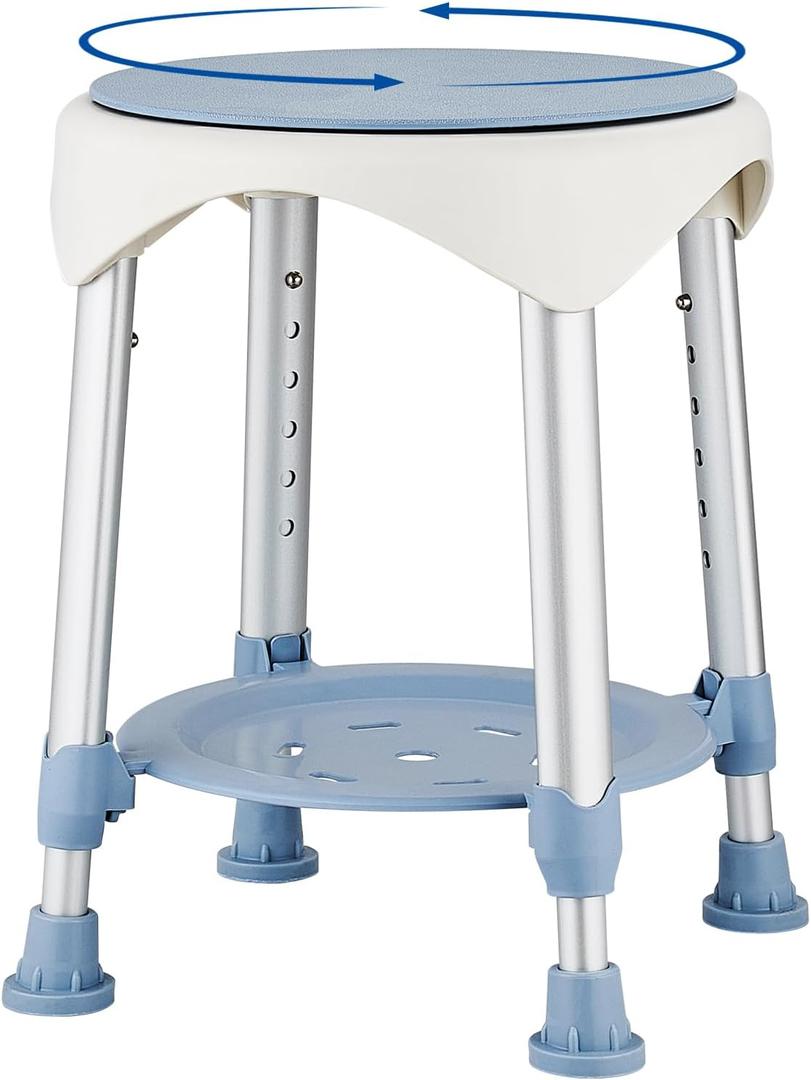 Shower Stool Chair for Inside Shower, Upgrade Small Corner Plastic Stool for Seniors Adult, 360 Swivel Shower Seat Stool for Bathroom, 6-Level Adjustable Height Bath Chair with Shelf