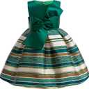 CMMCHAAH Flower Girl Wedding Dress Christmas Clothes Pageant Toddler Birthday Party Striped Printed Dresses (4055 Green,100)