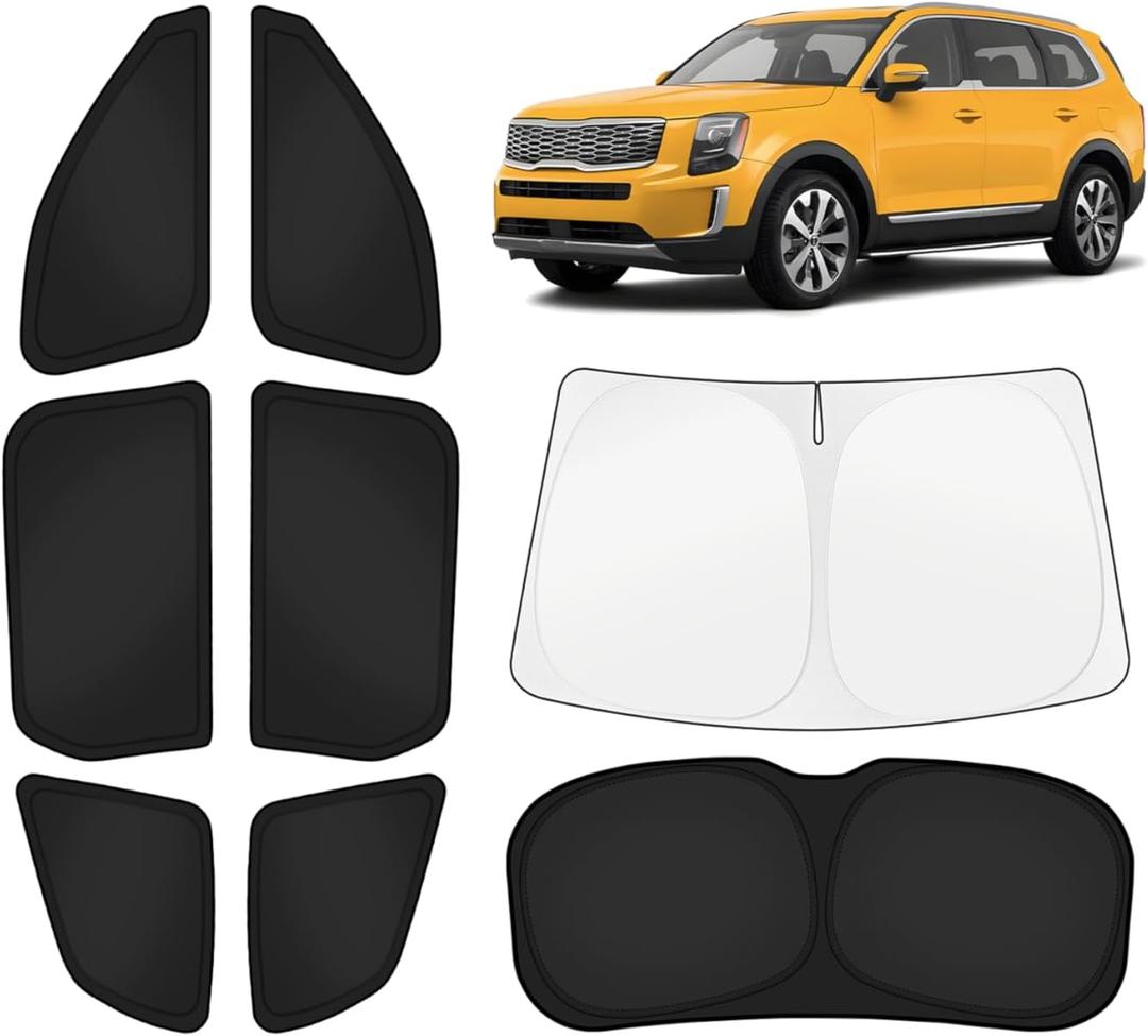 KUST Car Window Shades for Kia Telluride 2020-2025 2026 Windshield Sun Shade Side Window Cover UV Block Privacy Protection Telluride Accessories for Camping Blackout Rear Back Full Set 8PCS