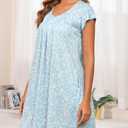 Donnalla Moo Moos for Women Short Sleeve House Dress with Pockets Floral Print Mumu Dress Soft Nightgown Plus Size Sleepwear Hawaiian Muumuu Loungewear (Blue, XXL)