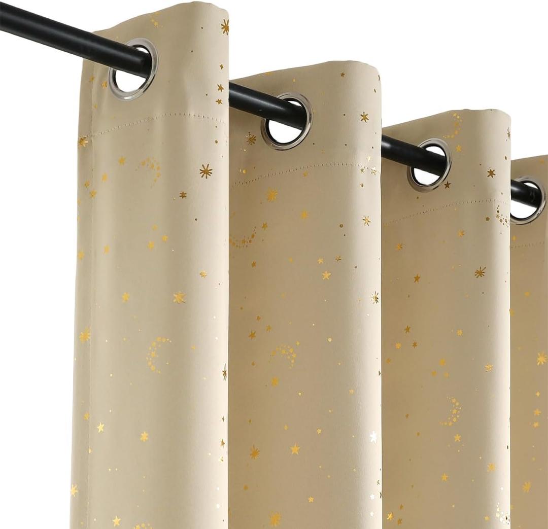 MANGATA CASA Star Blackout Curtains for Bedroom- Nusery Window Curtain 2 Panel Sets with Grommet Room Darkening Curtains Drapes for Living Room 63 Inch Length (Beige,52x63in)
