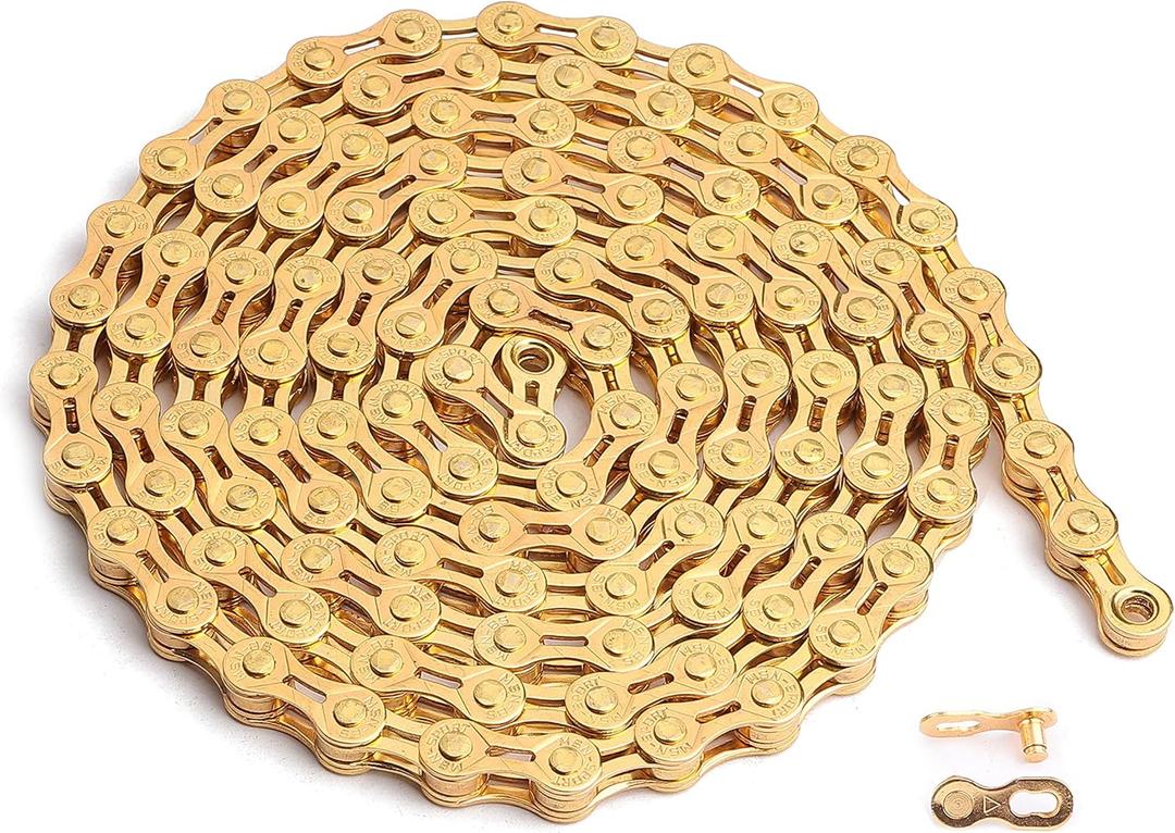 Hycline Bike Chain 6/7/8-Speed,Bicycle Chain 1/2x3/32 Inch,Special Steel for Road Mountain Racing Cycling (116 Links) (Half Hollow-Gold)