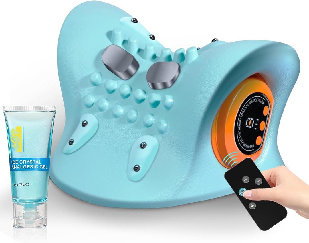 Neck Massager 2025, Neck Stretcher Cervical Traction with Heat, 3 Modes, Portable Massage Neck Hump Corrector for Pain Relief and Muscle Relax, 26 Angle Cervical Traction Device (Blue)