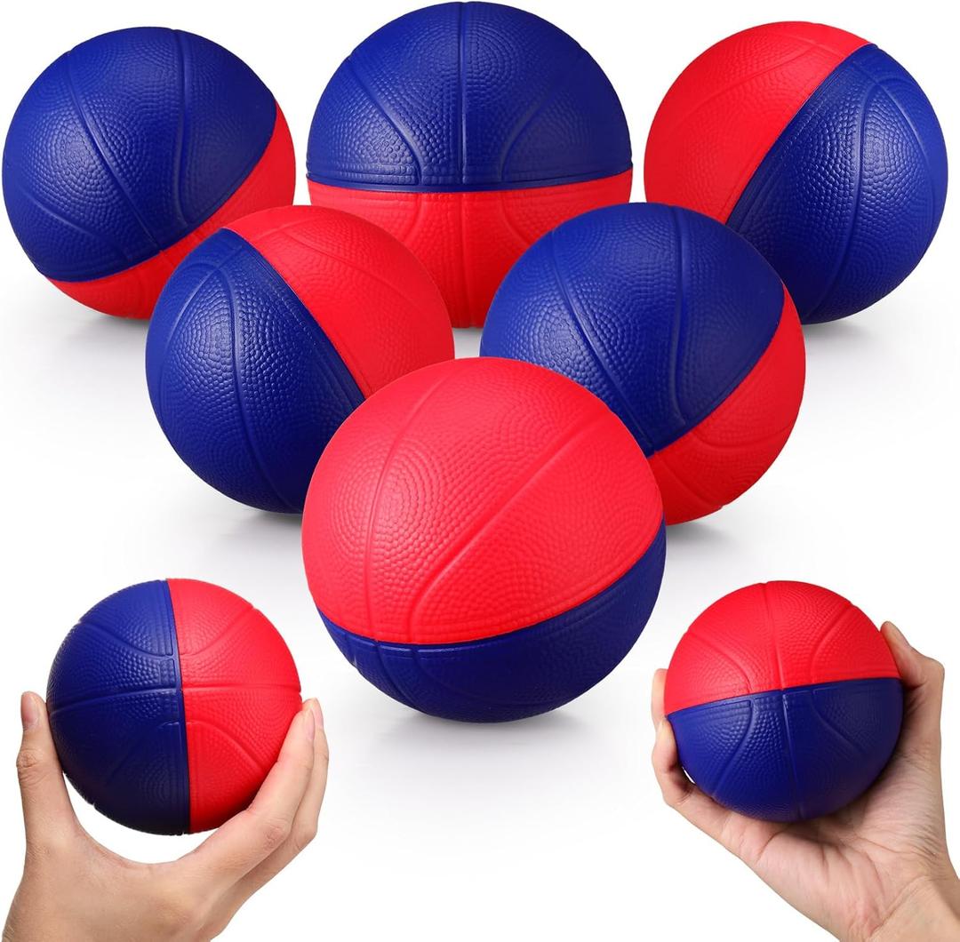 6 Pcs Foam Mini Basketball 4 Inch Mini Hoop Ball Small Squeeze Stress Balls Soft Quiet Bouncy Ball Foam Basketball for Indoor Outdoor Sport Theme Party Game Gifts (Blue, Red)