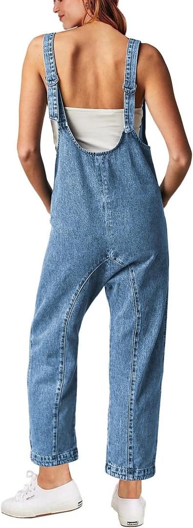 High Roller Denim Jumpsuits for Women Casual Sleeveless Loose Baggy Overalls Jeans Pants Jumpers with Pockets (Medium, Blue Tides)