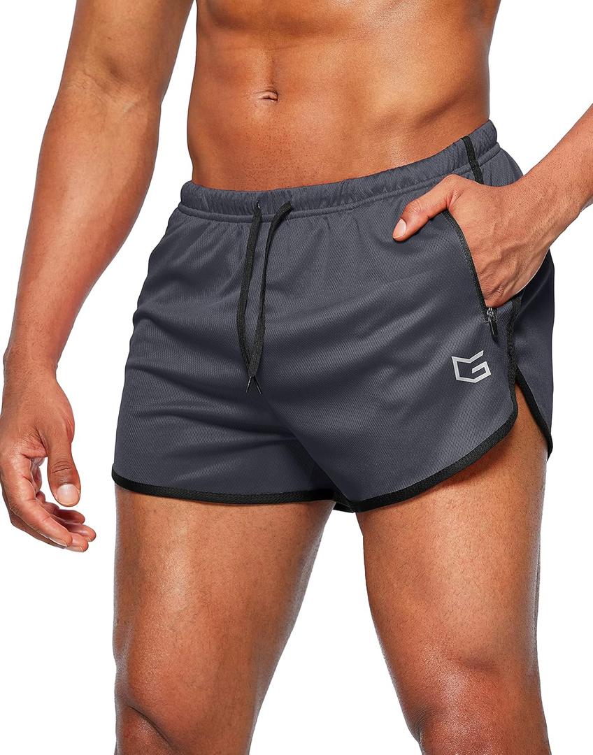 G Gradual Men's Running Shorts 3 Inch Quick Dry Gym Athletic Jogging Shorts with Zipper Pockets L