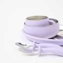 Nuogo 6 Pcs 304 Stainless Steel Kids Plates and Bowls Set Stainless Steel Suction Bowls and Toddler Cup with Removable Silicone, Forks Spoons Pocket Bib for Baby Toddle (Purple,Round)