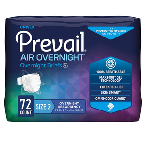 Prevail AIR Overnight Incontinence Briefs - Unisex Adult Incontinence Briefs with Tabs - Disposable Adult Diaper for Men & Women - Overnight Absorbency - Size 2, 72 Count (4 Packs of 18)