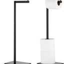 MARMOLUX ACC Free Standing Matte Black Toilet Paper Holder Stand Black Marble Base and Storage - 4 Jumbo Roll Bathroom Hardware Toilet Paper Stand - Stainless Steel Standing Toilet Paper Holder