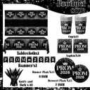Prom Send Off Decorations 2026 Tableware, Silver Prom Decorations 2026 with Plates and Prom Napkins 2026, Black and Silver Prom Plates and Napkins Party Supplies for Class of 2025 Prom Party