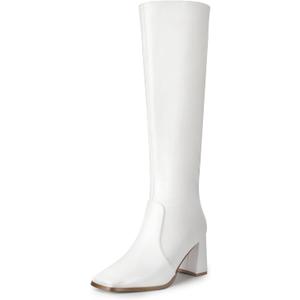 IDIFU IN3 Knee High Boots for Women Square Toe GoGo Chunky High Heeled Tall Long Fall Boot with Side Zipper Dress Comfortable Fashion Pull On Small Thick Heel Boots (7)