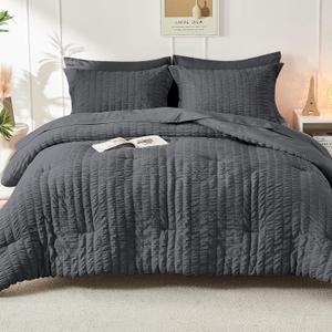 Seersucker 
California King
Comforter Set 3 Pieces, Lightweight Bedding Sets for All Seasons with 1 Soft Down Alternative Comforter and 2 Pillow Shams, Dark Grey
