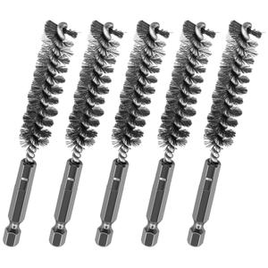 ASNOMY 5Pcs 7/16" Stainless Steel Bore Brush,Stainless Steel Bristles Wire Brush Bore Cleaning Brush Set for Power Drill Cleaning, Abrasive Wire Brush Steel Brush with 1/4" Hex Shank