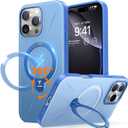 TORRAS 360Spin Magnetic Stand for iPhone 16 Pro Case, Fit for MagSafe, Built-in Kickstand & Ring Holder, Mil-Grade Protective Soft Edge Hard PC Case for iPhone 16 Pro, Sapphire Blue, 6.3'' 2024
