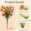 Artificial Mums for Outdoor Fall Decor Fall Flowers, 12 Bundles Fake Mums Artificial Flowers Fall Decorations for Home, Fake Plants for Outdoor Planters UV Resistant for Porch Yard Outside (Orange)