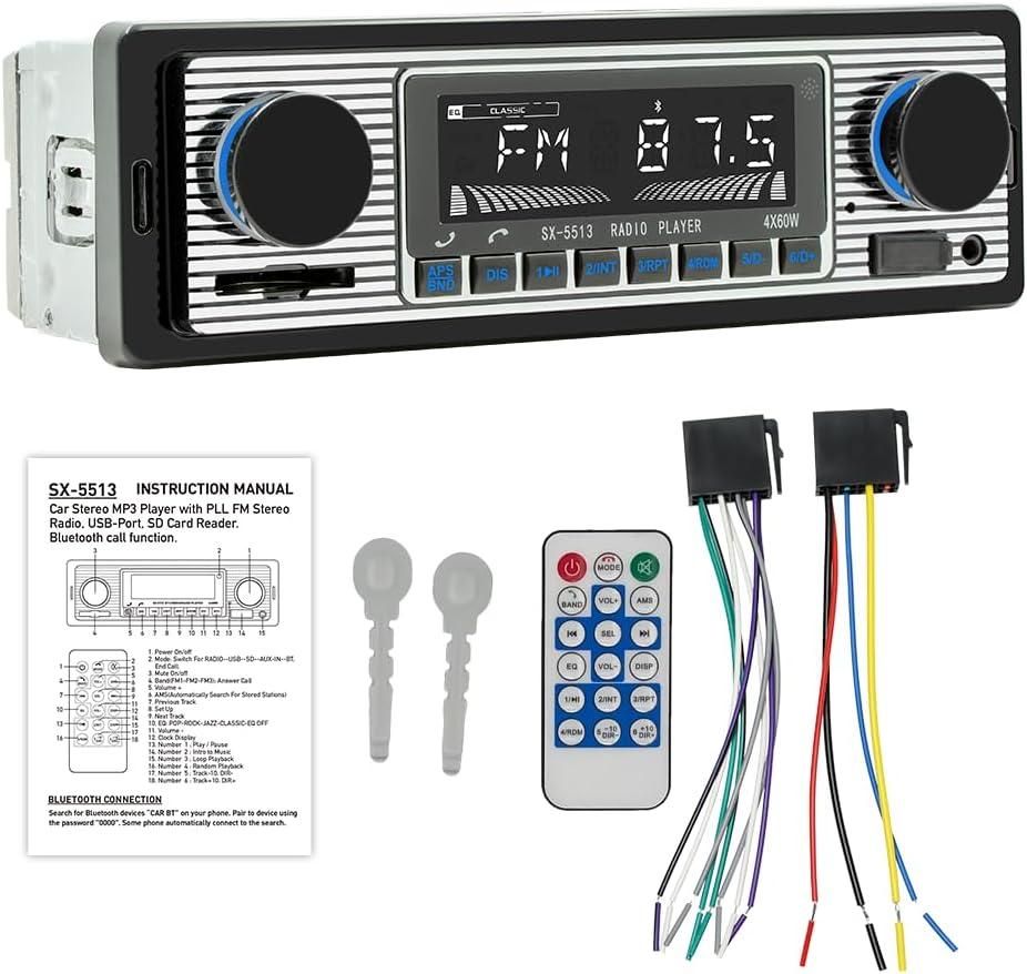Classic 7" Single Din Car Radio,Bluetooth Car Stereo, FM Radio,Car Audio Receiver, Voice Control,Hands-Free Calling, Built-in Microphone,USB/SD/AUX,Support MP3/WMA/WAV, Dual.Car Multimedia Player