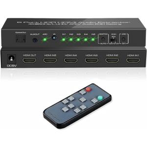 5 in 1 Out 4K@60Hz HDMI Switch Audio Extractor with Optical & 3.5mm Out, HDMI 2.0 Audio Splitter Support HDR 10, HDCP 2.2, 18Gbps, Dolby Vision Atmos, ARC, not eARC