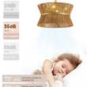 Boho Fandelier Ceiling Fan with Light and Remote Rattan Chandelier Fan Gold Caged Ceiling Fan with Light for Bedroom, Living Room Nursery Foyer Kitchen（6 Speed, Timing Adjustable Height）