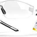 New Slim Fit Safety Pickleball Glasses, ANSI Z87.1 Scratch Resistant Antifog Lenses for Men and Women, Sport Goggles for Racquetball, Squash Ball (White/Black)
