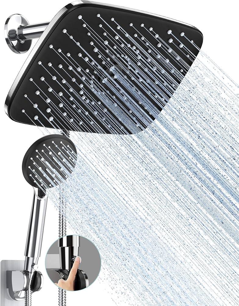Veken 11.8 Inch Rectangle Rain Shower Head - Shower Heads with 6 Modes Handheld Spray Combo - Wide Rainfall shower with 70" Hose - 1.8gpm Dual Showerhead with Anti-Clog Nozzles - Chrome