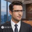 DEHOTRE 2 Pack Progressive Multifocus Reading Glasses Men Semi Rimless Stainless Steel Frame TR90 Temple No Line Blue Light Blocking Computer Readers Workspace for Near Range Black & Blue 2.75