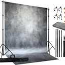 2-in-1 Abstract Photography Backdrop Stand Kit - 6.5x6.5 ft Portable Dual Rod Stand with 6x8 ft Polyester Fabric Backdrop for Portraits and Photo Props - Roller Pocket Design6x8ft,Grey