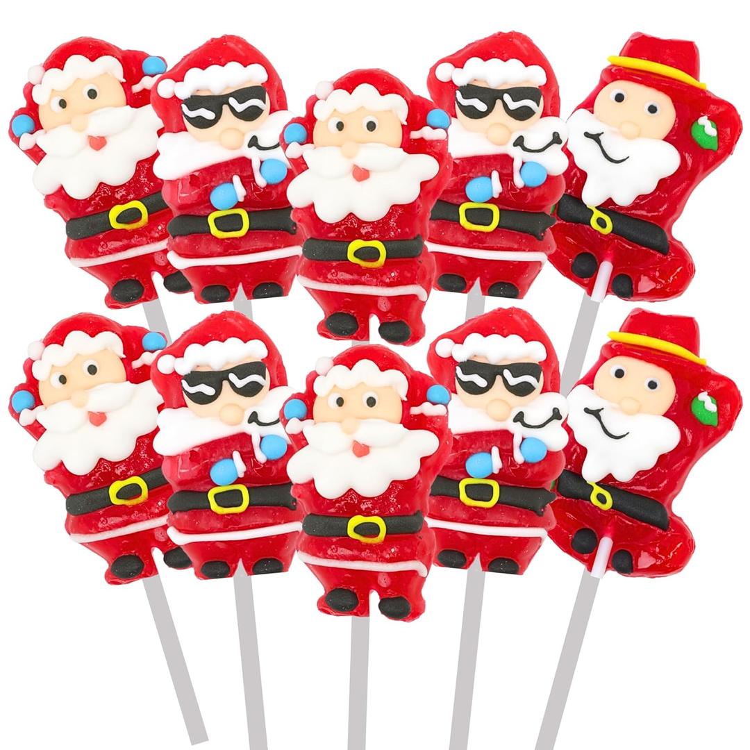 2 x Santa Lollipops, Individually Wrapped Christmas Suckers, Holiday Candy Treats and Stocking Stuffers (12 Pieces)