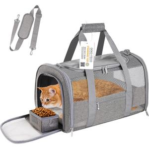 CUSSIOU Airline Approved Cat Carrier Backpack for Small Dogs & Cats, TSA Compliant Pet Travel Carrier with Simple Feeding Bowl Breathable Mesh & Safety Leash（Grey，18lbs）