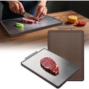 URMONA Cutting Board Double Sided, Cutting Boards For Kitchen, Food-Grade, Easy to Clean (304 Stainless Steel + Natural Rosewood - 16 x 11 in)
