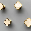 Solid Brass Decorative Wall Hooks, Coat Backpack Purse Screw-in Hangers, Wall Mounted Fancy Champagne Gold Hooks (Seashell White 4 Pack)