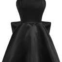 WDIRARA Women's Satin Bow Homecoming Dresses Spaghetti Strap Wedding Guest Gown Summer Mini Dress (Black, XXL)