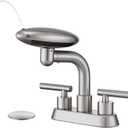 Bathroom Sink Faucet 3 Hole Brushed Nickel 4 Inch Centerset4 Modes Waterfall Bathroom Faucet 2 Handle with 360 Swivel Spout & Pop Up Drain
