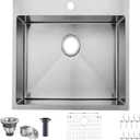 18x18 Inch Drop In Bar Sink, 18 Inch Small Kitchen Sink, Topmount Stainless Steel Small Kitchen Bar Sink for Laundry Wet Bar Prep RV Office Outdoor Yard with Dish Grid and Basket Strainer
