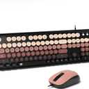 FOPETT 8870P Wired Keyboard and Mouse Combo - Full-Sized Computer Keyboards with 104 Round Keys Retro Typewriter Mouse and Keyboard for PC Windows Desktop Laptop - Black-Berry Colorful