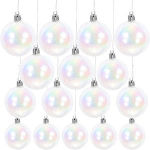 DECHOUS 24Pcs Plastic Iridescent Christmas Ornaments 3 Sizes Clear Iridescent Christmas Baubles Hanging Rainbow Ornaments Balls for Holiday Party Decorations, 3/5/6cm