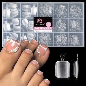 UNA GELLA Toe Nail Tips 312 Pcs Square Round Full Cover Fake Toe Nails Press On Clear 15 Sizes Pre-shape Soft Gel Toe Nail Tips Double Matte Acrylic Toenails for Nail Extensions DIY Home Nail Salon