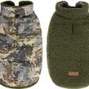 Winter Dog Coat, Reversible Jacket for Small Medium Large Dogs, Camouflage Warm Thickened Sherpa Fleece Doggie Pet Vest, Green, Size: Large