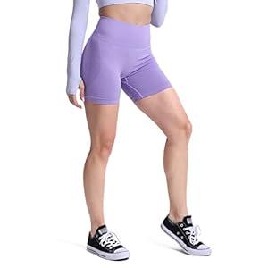Aoxjox Booty Contour Seamless Workout Biker Shorts for Women Tummy Control High Waisted Athletic Running Yoga Short 5" (Lilac Marl, Large)