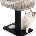 Modern Scratching Post for Indoor Cats - 15 High Cat Scratching Post with Bed Breeds - 15.7 x 11.6 Removable & Washable Cushion (Black Post with Gray Bed)